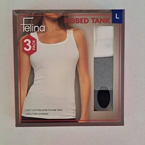 Felina Ribbed Tank Women Large Multicolor NEW 3-Pack Cotton Stretch 818-223-CB5
